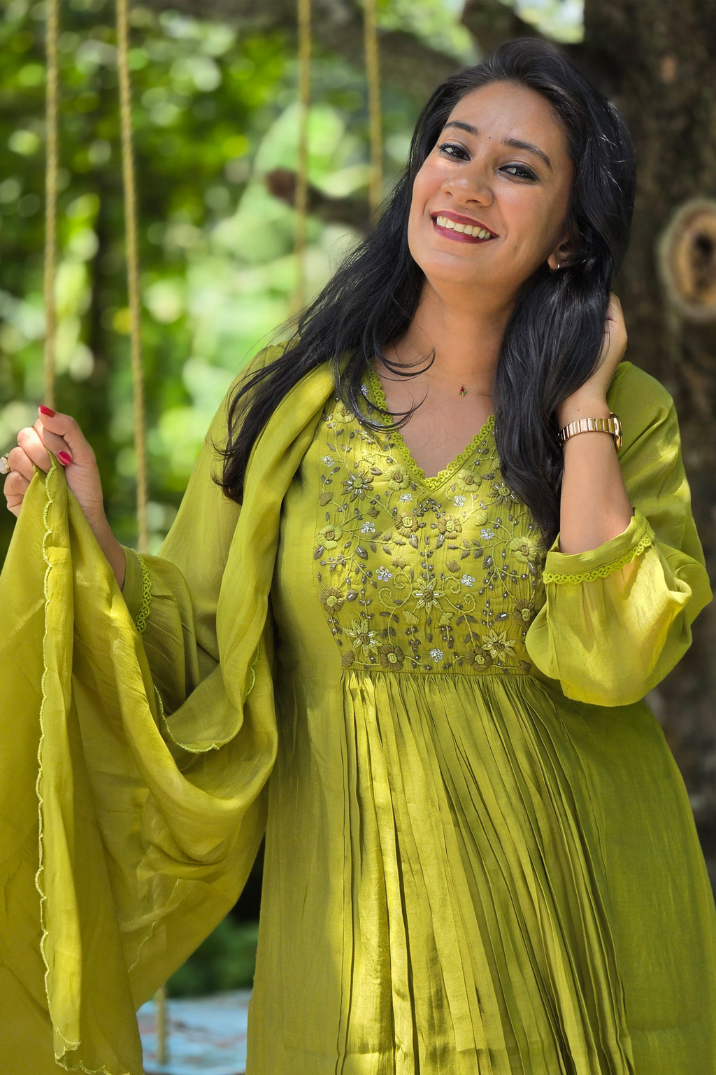 Olive Green Chanderi Salwar Set