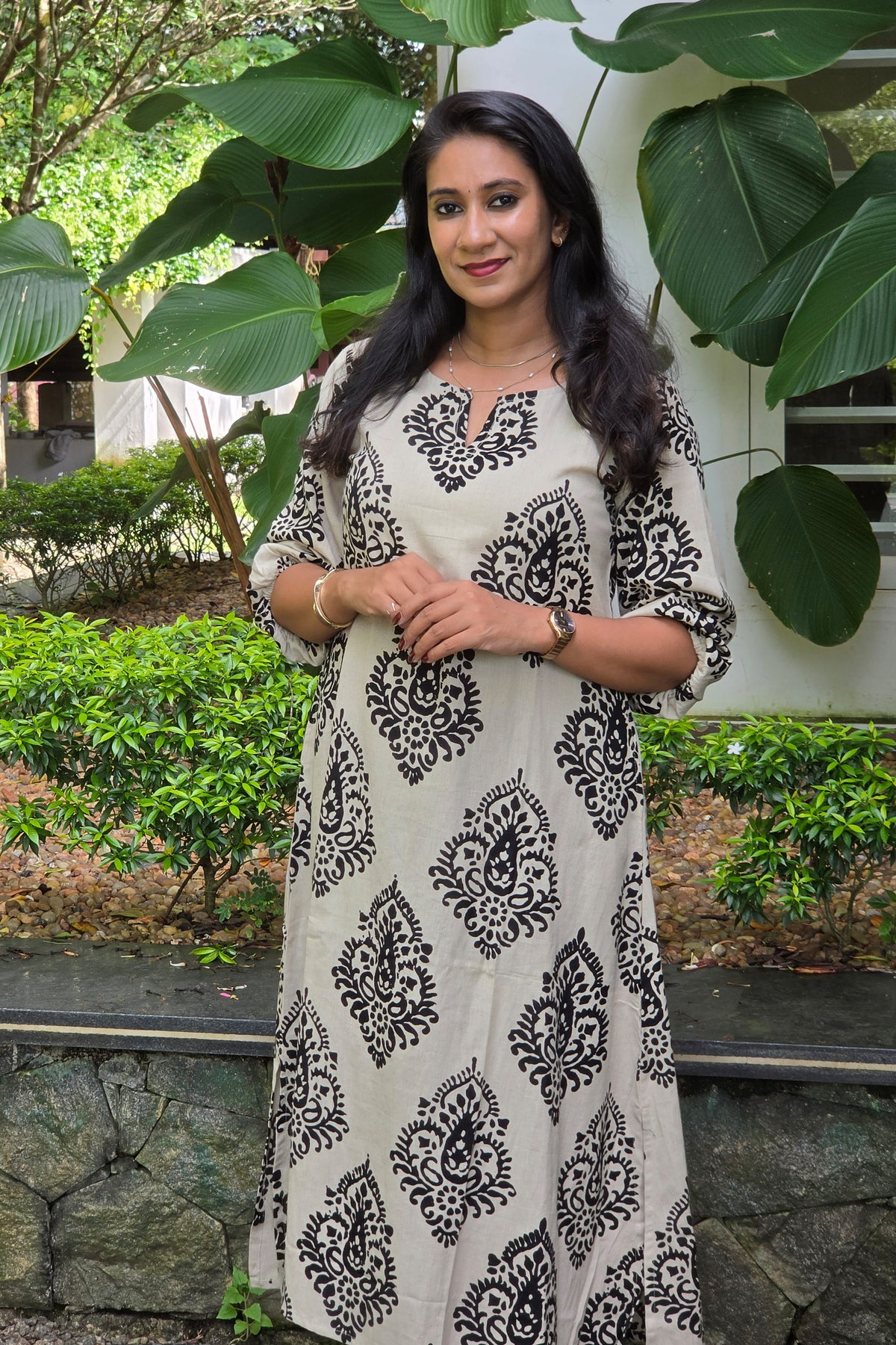 Cream & Black Cotton A-Line Coord Set