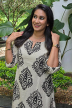 Cream & Black Cotton A-Line Coord Set