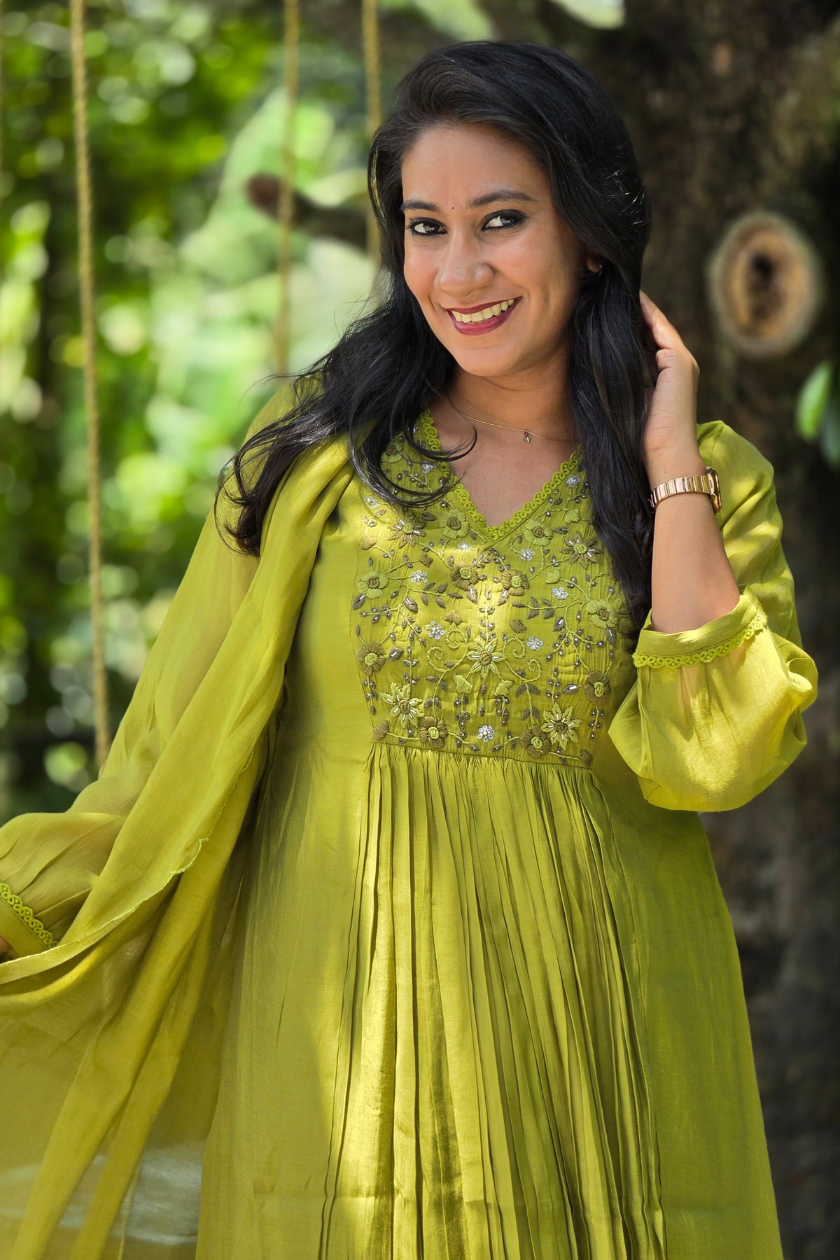 Olive Green Chanderi Salwar Set