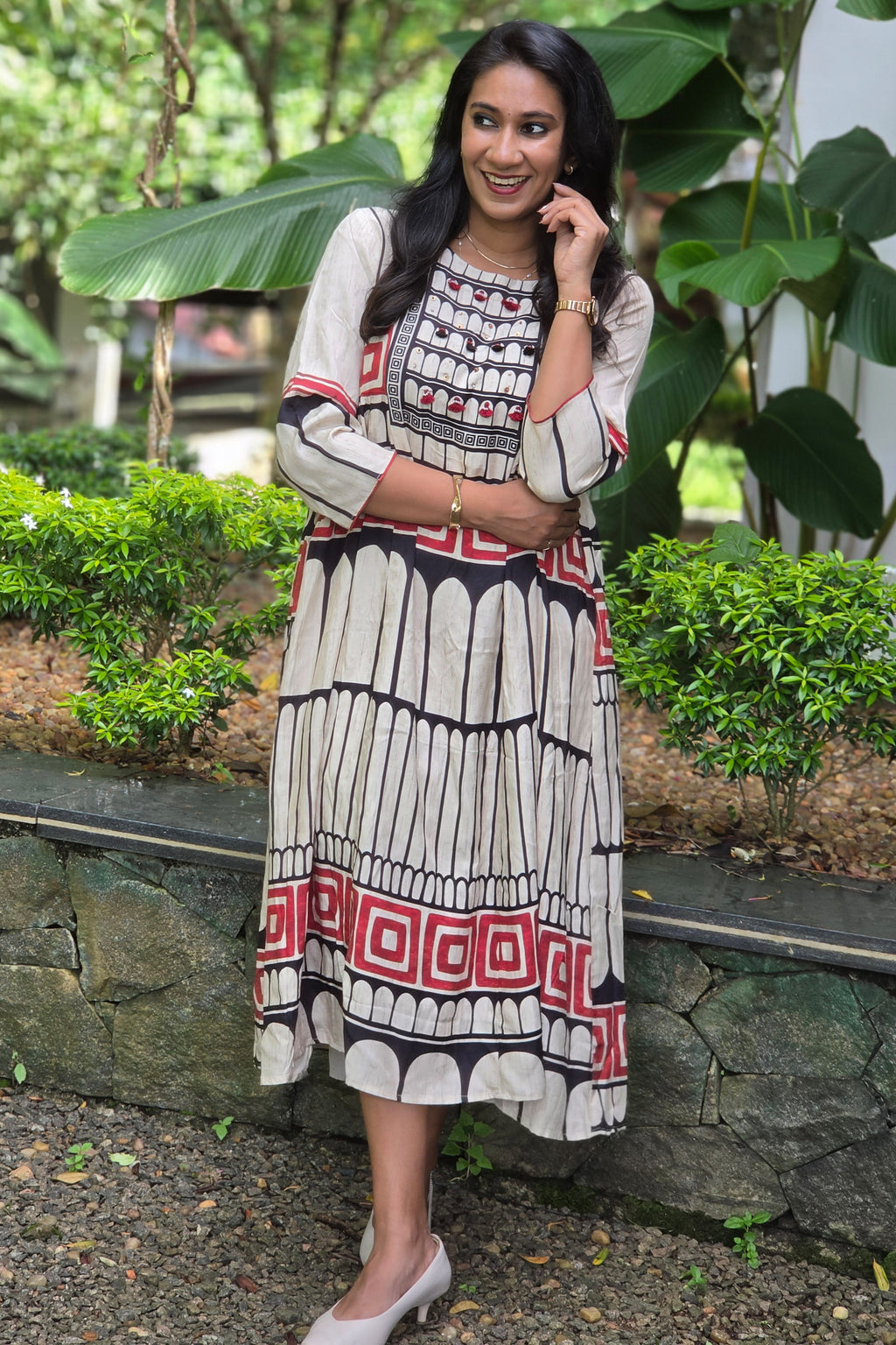 Black & Red Printed Muslin Frock