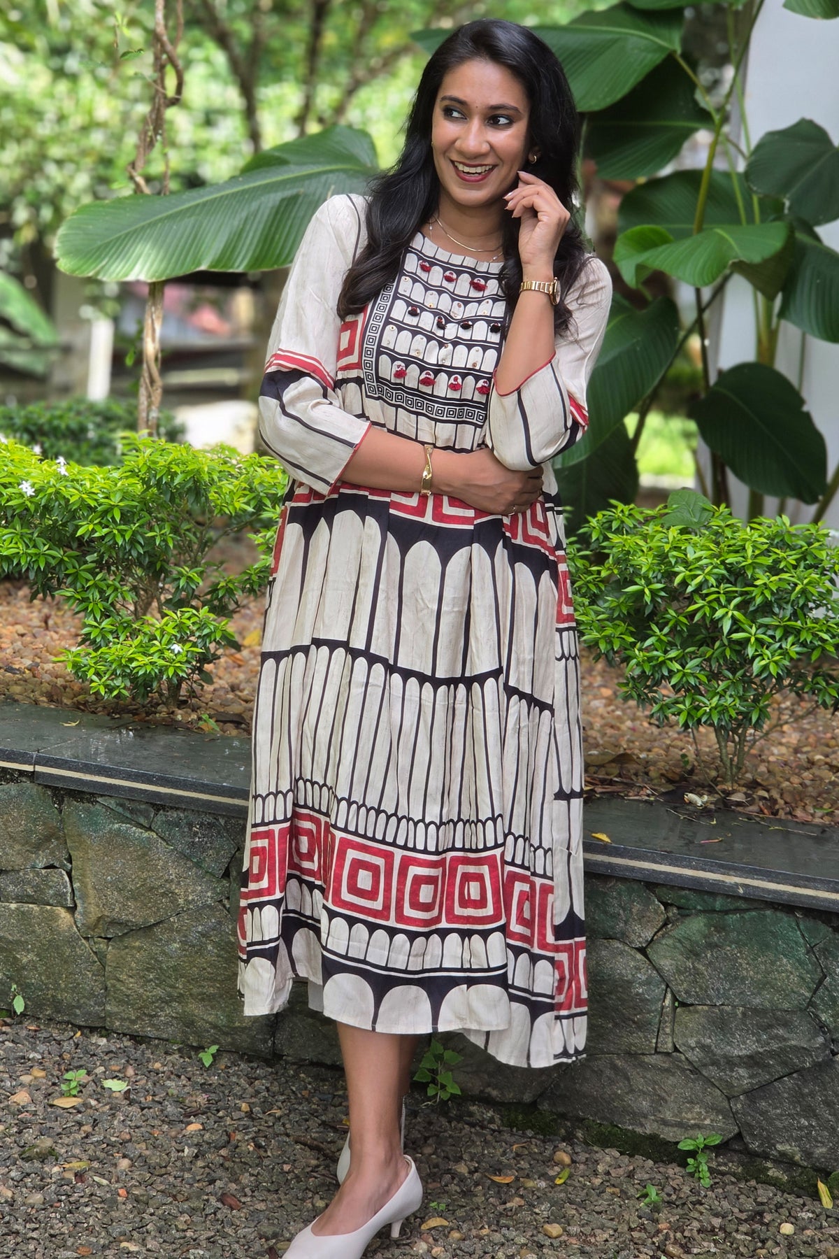 Black & Red Printed Muslin Frock
