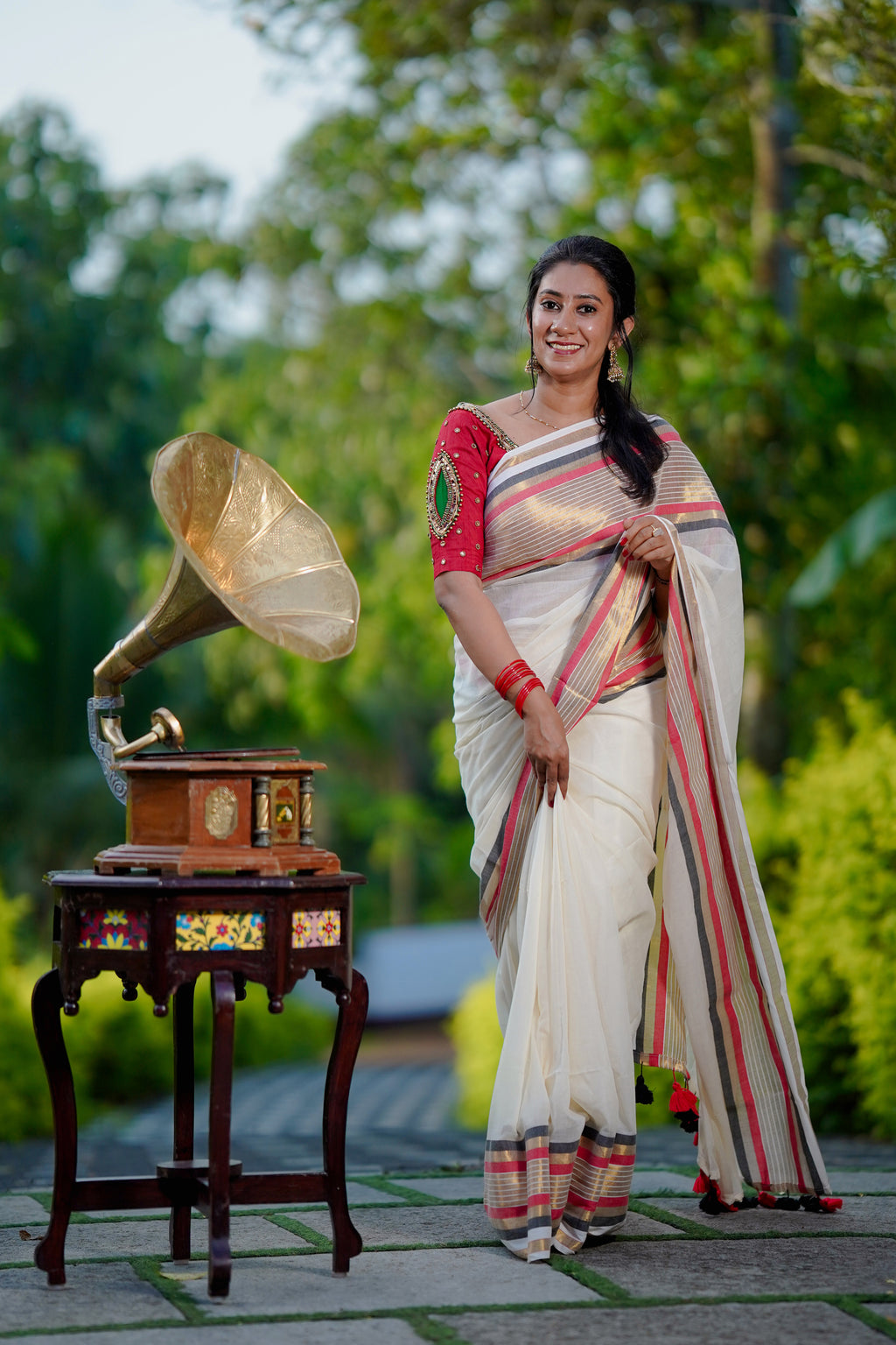 Black, Gold, and Red Borders Saree