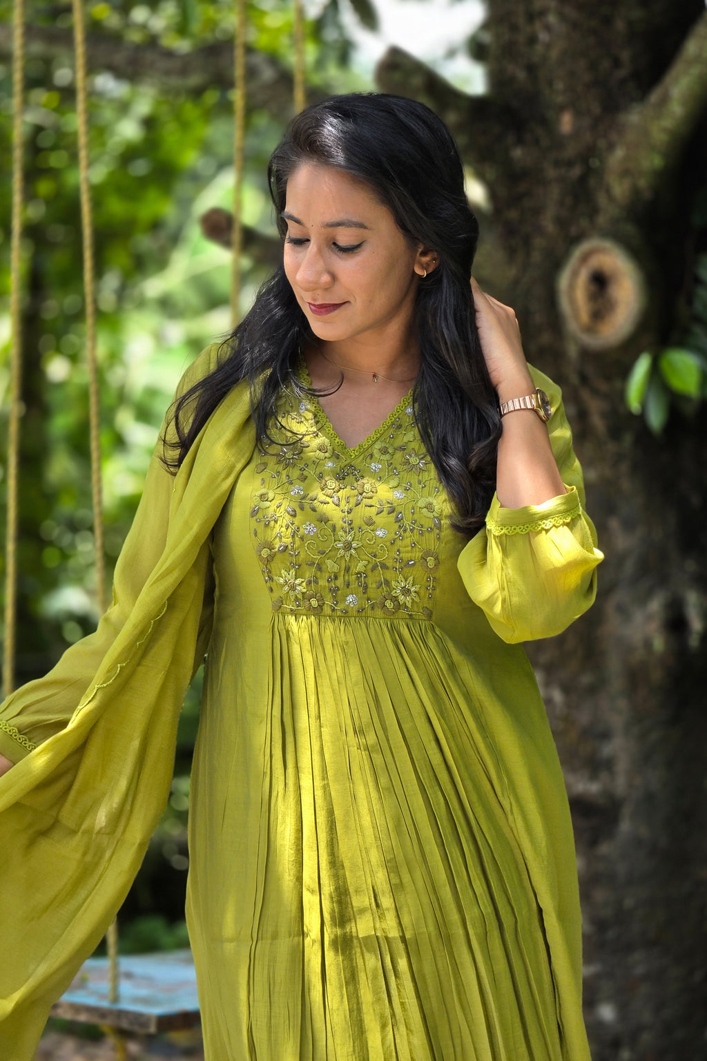 Olive Green Chanderi Salwar Set