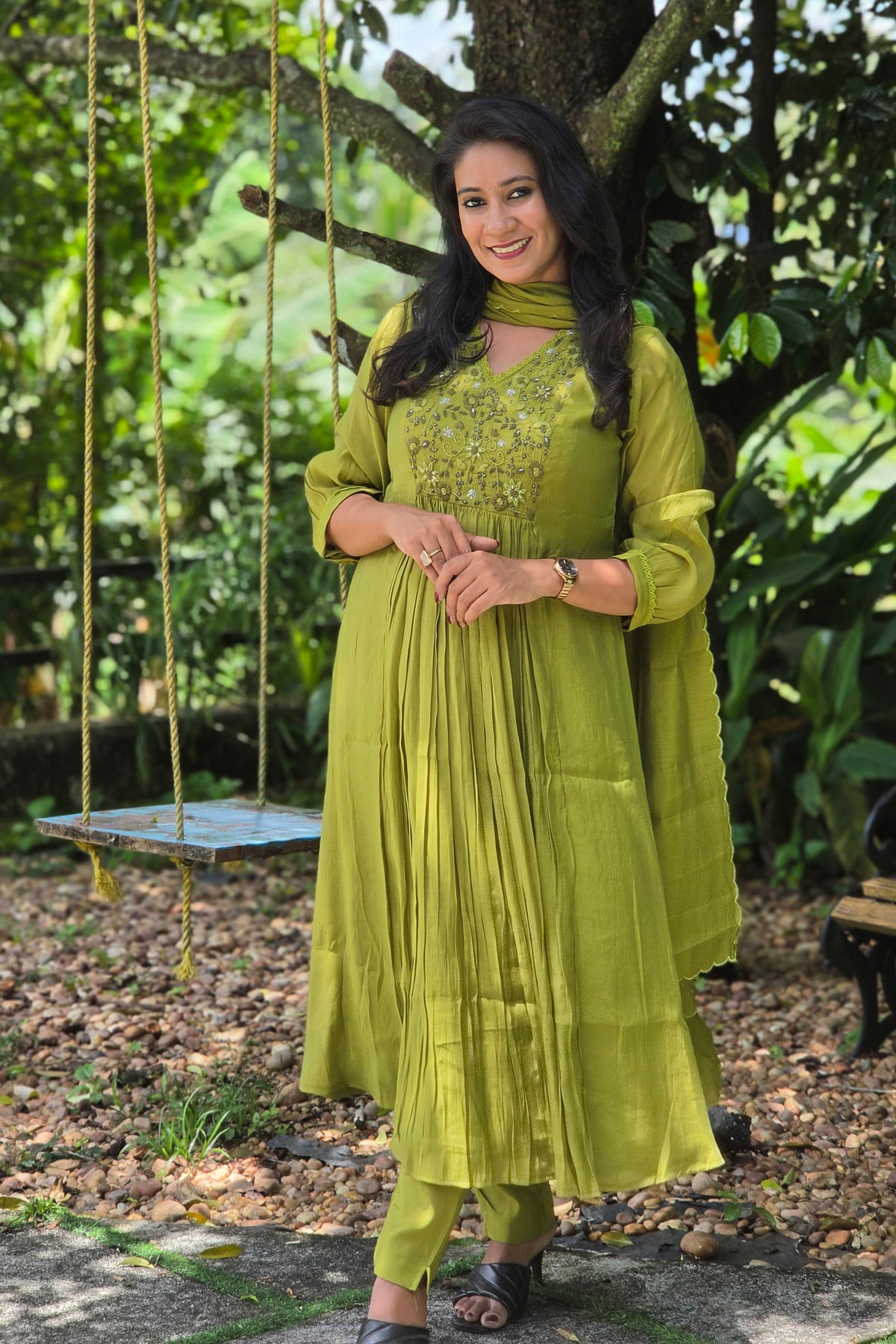 Olive Green Chanderi Salwar Set