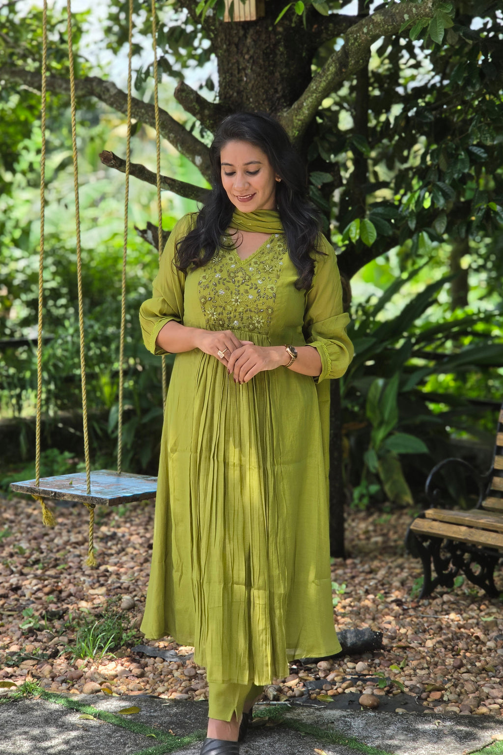 Olive Green Chanderi Salwar Set