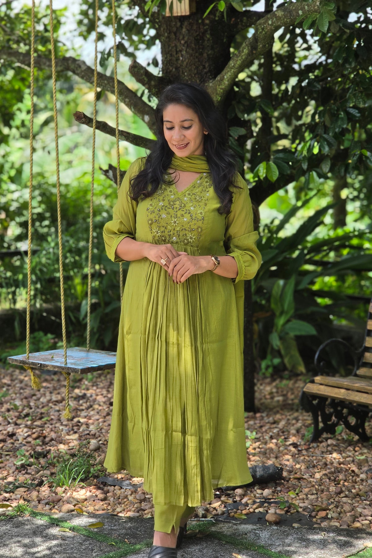 Olive Green Chanderi Salwar Set