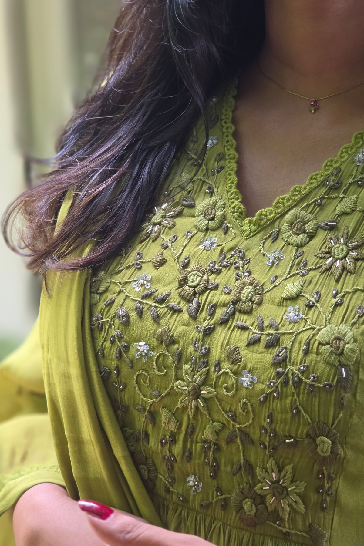Olive Green Chanderi Salwar Set